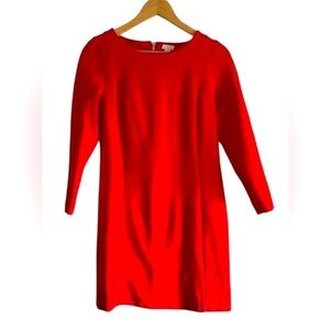 J. Crew women’s classic Ponte Knit Exposed Zipper red dress, 3/4 sleeves Size xs